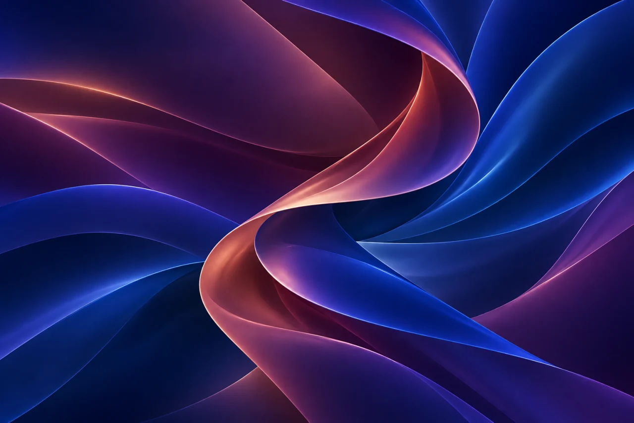 The same flowing ribbons in midnight indigo, cobalt, and copper